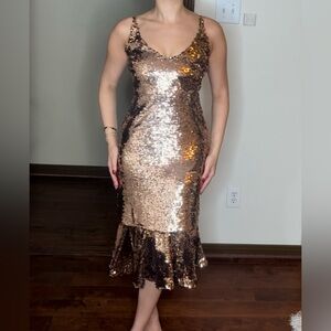 SALONI bronze sequins size 2 midi dress